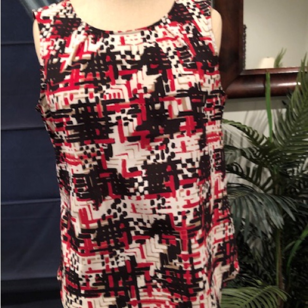 Talbots Red and Black Abstract Blouse Wear to Work Size 6P Preloved Perfect